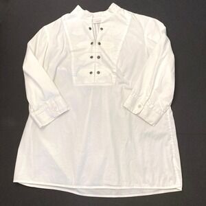 Chicos 2 White Cotton Blouse Top 3/4 Sleeve Women's Large 12 Pin Tuck Military